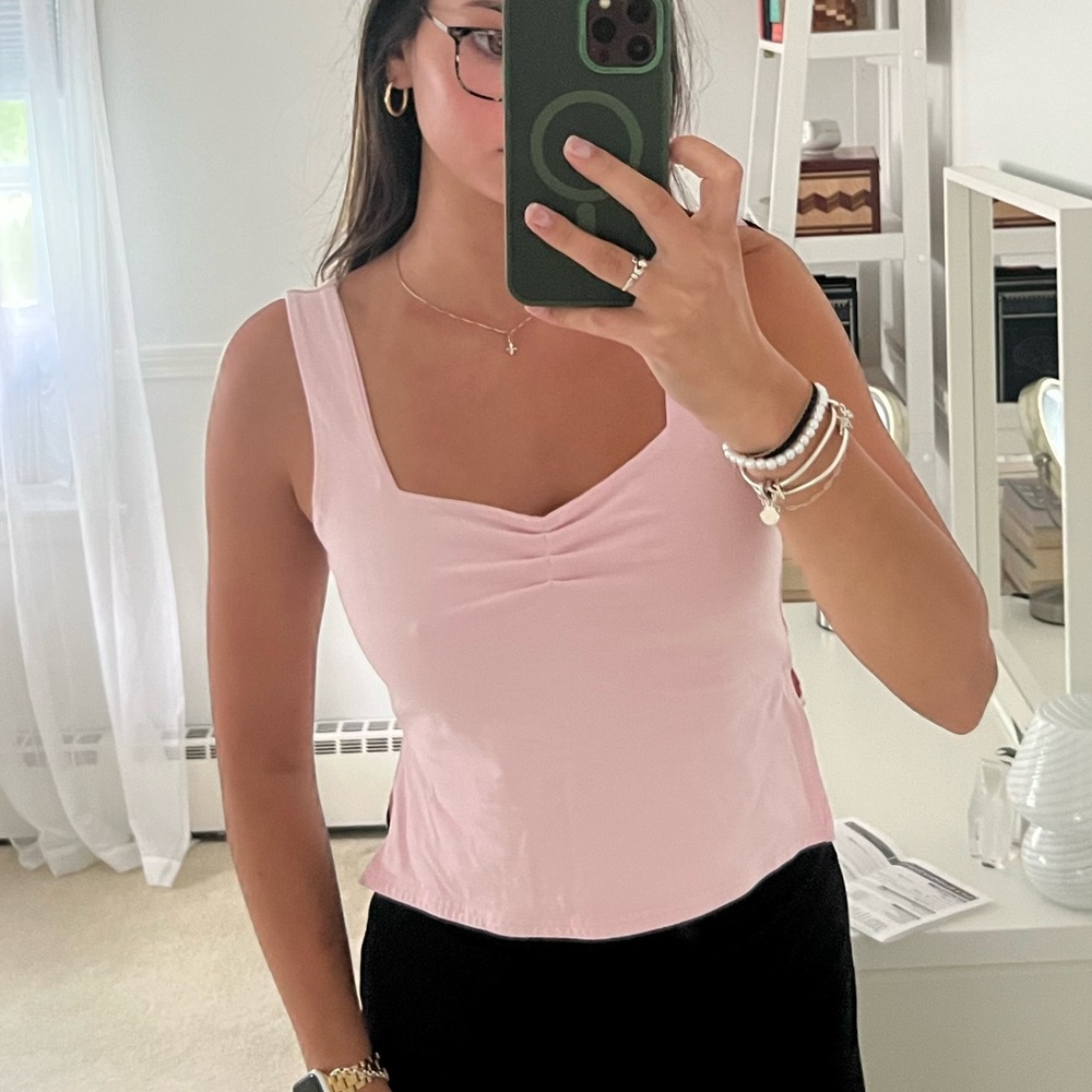 Pink tank top with cinched detail